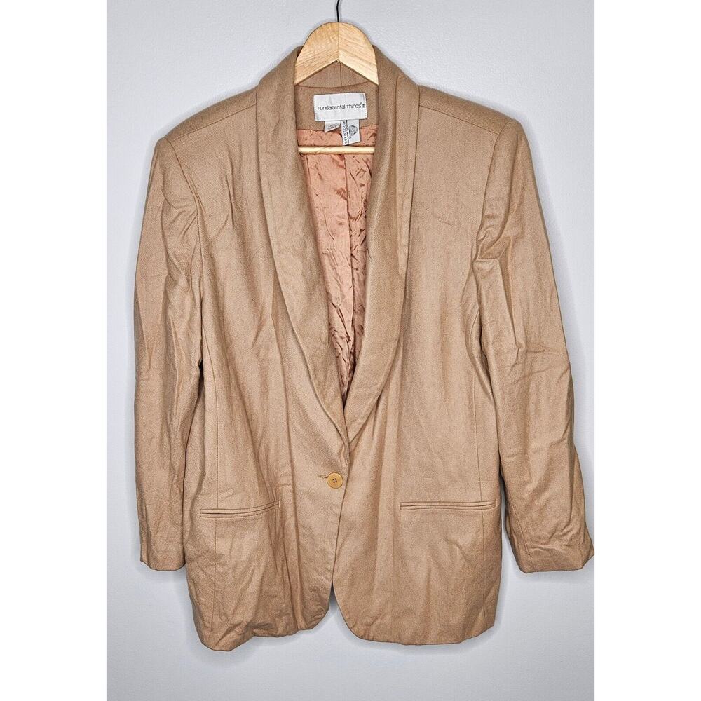 Vintage Blazer Womens 20 Tan Pure Wool Minimalist Neutral Oversized Jacket 90s
